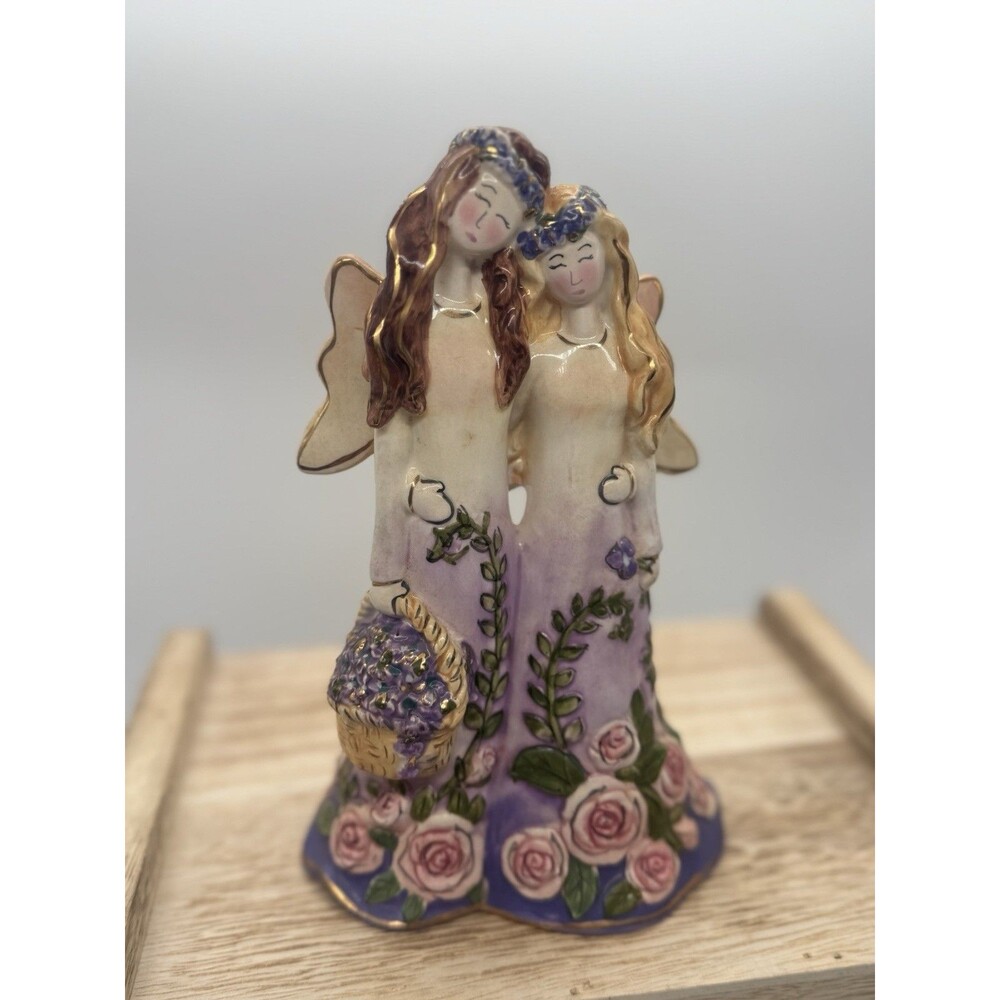 Blue Sky “Lean On Me” 2 Angels W Flowers Porcelain Figurine Heather Goldminc 8"H